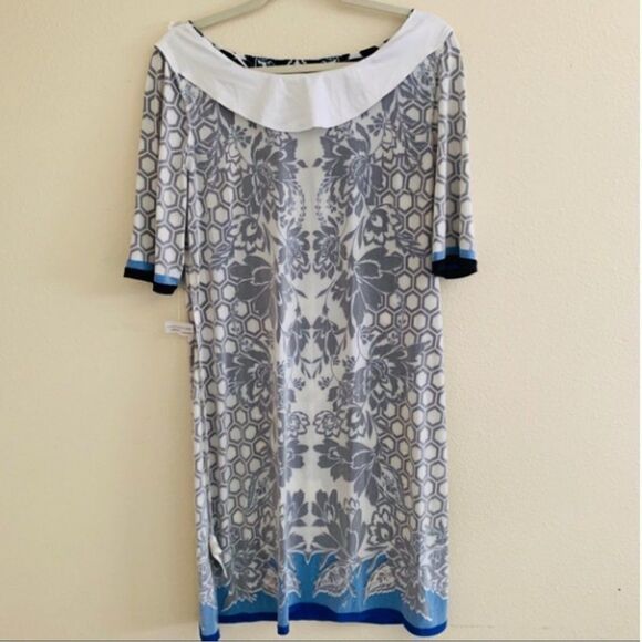 Eliza J ej8m7233 Dress Size 14 Floral Print Sheath Blue Cobalt - Picture 7 of 8